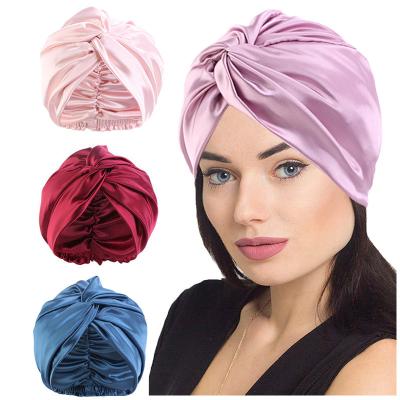 China Character Turban Silk Sleep Cap Women Wrap Double Layer Hair Hoods With Elastic Band Silk Hood for sale