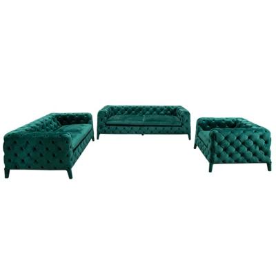 China American Chesterfield Sofa Set Venta De Muebles Modern Living Room Sofa Furniture Tufted Green Velvet Fabric Designs for sale