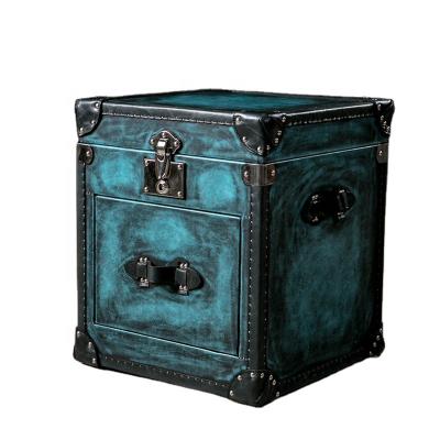 China Living Room Decorative Stored Antique Brushed PU Storage Trunk With One Drawer for sale