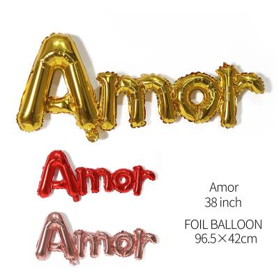 China 96.5*42cm Self Sealing Letter Foil Balloons Wedding Party Decorations Alphabet Balloons AMOR Letter Balloons Cupid Love Comes for sale