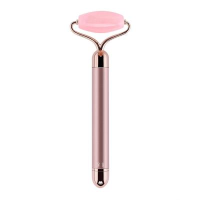 China Facial device Rose Quartz Pink Jode Electric Roller Anti-puffiness roller face vibration skin care massager for sale