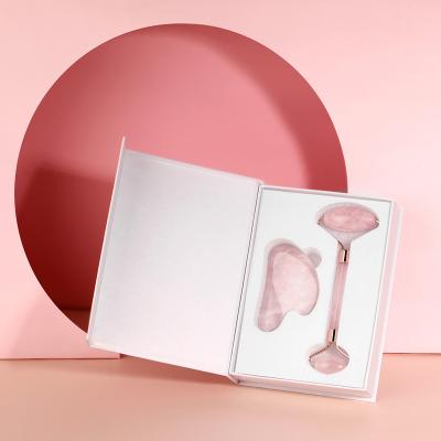 China Whitening OEM Factory Private Label Massager Rose Quartz Facial Roller and Gua Sha Set for Face for sale