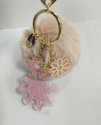 China Custom pom pom metal fur key chain with beads for sale