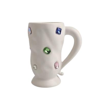 China Sustainable INS Gem Mug Advanced Coffee cup Luxury High Beauty Couple Ceramic Cup Creative Gift Glass Diamond Cups light Luxury High- for sale