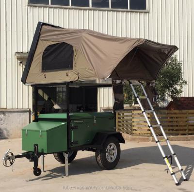 China Offroad Travel Trailer OEM TK-D2N Green Folding Camper Trailer With Roof Top Tent For Travel for sale