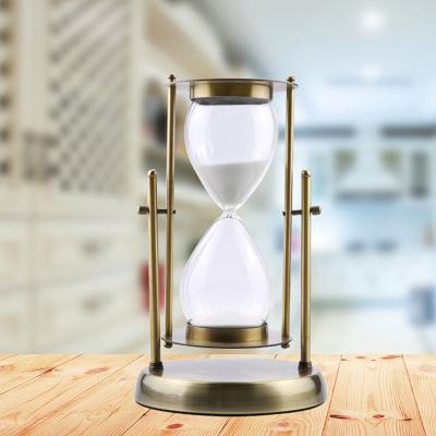 China Contemporary Wholesale Price Decorating Gift Table Clock 30 Min Hourglass Metal Sand Timer Brass Bronze Rotating Hourglass for sale