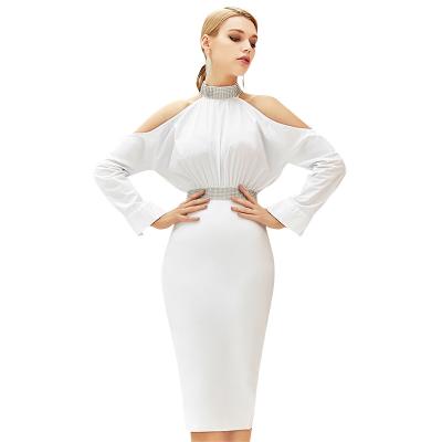 China H8360 Anti-Static White Off Shoulder Bodycon Women Dress To Wedding Sexy Long Sleeve Midi Current Casual Outfits for sale