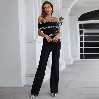 China Sesidy Viable Sexy Off The Shoulder New Women's Big Wide Leg Long Pants Sexy Leg Overalls Bandage Casual Outfit for sale