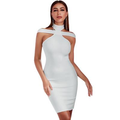 China Anti-wrinkle L1195 China 2021 high quality clothes women off the shoulder sleeveless bodycon dress custom made whitee for sale