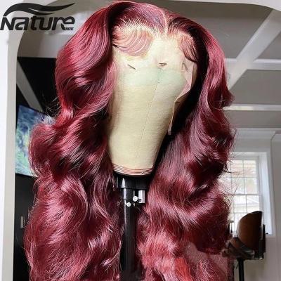 China Body Wave 99J Burgundy Body Wave Lace Front Human Hair Wigs Malaysian Red Colored Highlight Lace Front Wig For Women Pre Plucked for sale