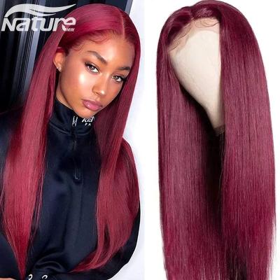 China Peruvian Lace Front Wig Human Hair Wigs 99J Burgundy Red Straight Hair 4X4 13X4 Body Wave Pre-Plucked Colorful HD Lace Hair Wig for sale