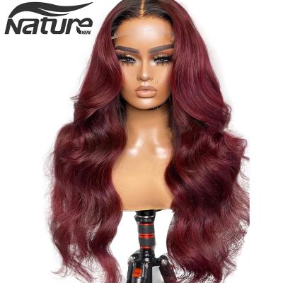 China Body Wave 1B99J Body Wave HD Lace Front Human Hair Wigs Ombre Lace Front Wig Wine Red Burgundy 13x4 Pre Plucked Brazilian Remy Hair for sale