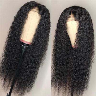 China Natural Black Ladies Jerry Curly Hair Wigs 13*4 Wave Hair Wigs Silky Straight Transparent Curly Wig Lace Headband for sale