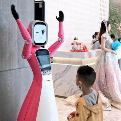 China High efficiency intelligent human robots for sale 2021 high efficiency new product LED greeting robot public place supplied Foshan for sale