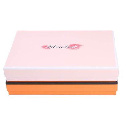 China Custom Recyclable Printed Logo Printed High Quality Orange Pink Gift Box For Wedding Party Clothes Gift Packaging for sale