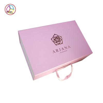 China Handheld Pink Fancy Paper Gift Box 4C Printing With Satin Ribbon for sale