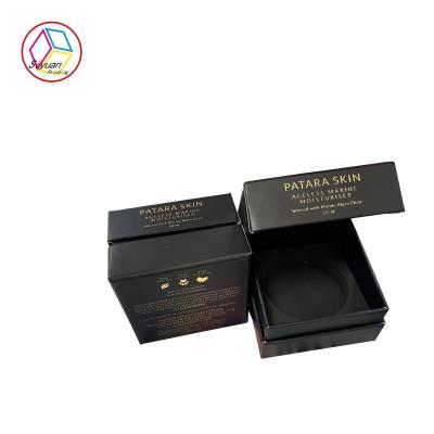 China Gold Foiled Black Two Piece Neck Box For Skin Care Products Package for sale