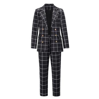 China Anti-wrinkle autumn and winter plaid suit casual temperament double breasted plus size women's clothing western dress for sale