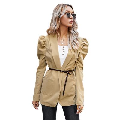 China Anti-wrinkle 2021 autumn and winter new women's solid color jacket puff sleeve suit jacket women for sale