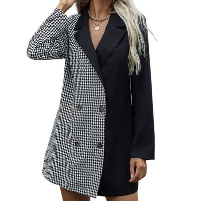 China Anti-wrinkle autumn jacket women fashion small suit black and white cross plaid blazer women's ladies for sale