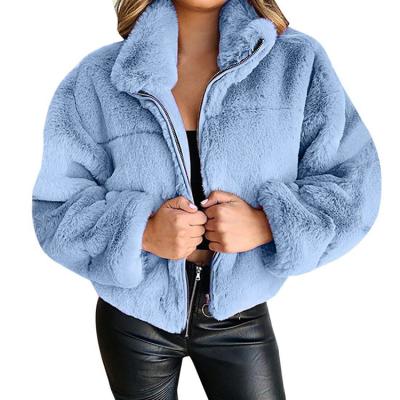 China 2021 Winter Women's Winter Warm Fleece Coat Zipper Fluffy Faux Fur Short Jacket Women's Anti-Wrinkle Jacket for sale