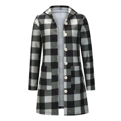 China 2021 Anti-wrinkle Fashion Women Plaid Hoodie Long Coat Ladies Button Down Plaid Shirts for sale