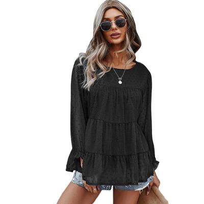 China Anti-Wrinkle Autumn Round Neck Casual Shirt 2021 Female Long Sleeve Black T-Shirt New for sale