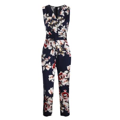 China 2021 Popular QUICK DRY V Neck Floral Print Women Sleeveless Slim Fit Overalls Customized Slim Fit Overalls for sale