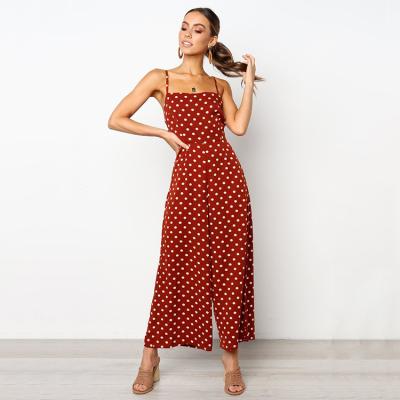 China New Women's Anti-pilling Strapless Polka Dot Back Bowknot Wide Leg Slim Strap Overalls for sale