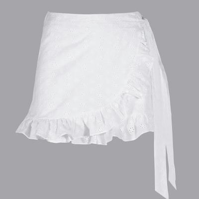 China Anti-static classics fashion wholesale cotton embroidered to ruffle white mini ladies short skirt for sale