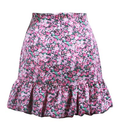 China 2021 Breathable Hot Selling Flowers Woven Pleated Purple Half Skirt Craft Customized New for sale