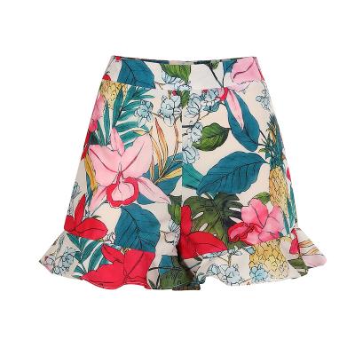 China 2021 classic ladies fashion design floral print anti-static woven ruffl trim pleated skirt for sale