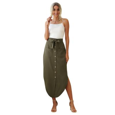 China New Design Fashion Anti-Static Women Skirt Solid Color Lace-up Asymmetric Skirt Pocket Casual Lady Button Skirt for sale