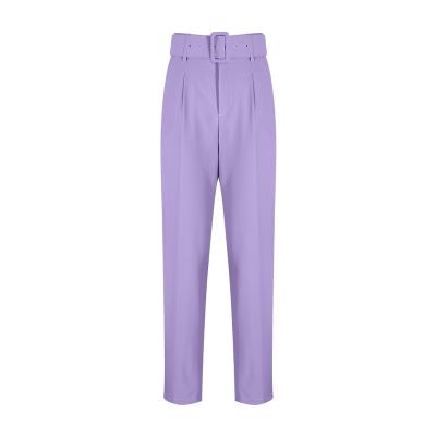 China Anti-wrinkle version popular wholesale Korean minimalist ol high waist with belt ladies suit purple pants for sale