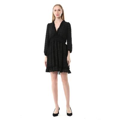 China Temperament Simple Sexy Slim Lantern V-neck Long Sleeve Dress For Women Summer for sale