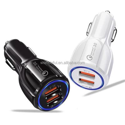 China UniversalÂ   Wholesale Customized Black White Logo Fast Charging Dual Usb Car Charger Travel Adapter Car Charger for sale