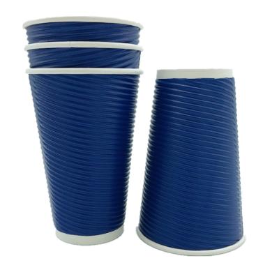 China Custom Blue Ripple Wall Disposable Double Hot Coffee Paper Cups for sale