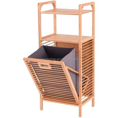 China Mid Century Modern Laundry Basket Bamboo Laundry Hamper With Liner Bag Storage Basket Shelves Space Saving Laundry Shelves for sale