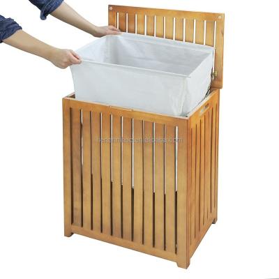 China Mid-Century Modern Laundry Bags and Baskets Station Style Bamboo Hamper Include Decorative Machine Washable Cotton Canvas Lining for sale