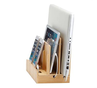 China HOT SALE PORTABLE Wooden Docking Station Eco-Friendly Bamboo Wood Charging Station for Cell Phone Display Rack Desktop Organization for sale