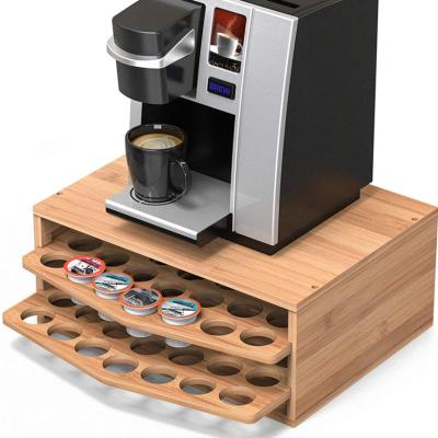 China Europe woodCoffee machine stand and bamboo coffee pod capsule tea bags box holder organizer with drawers for sale