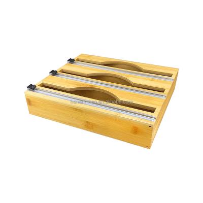 China / Compatible Bamboo Organizer Roll Holder, Wrap Dispenser With Cutter And Logo For Kitchen Drawer for sale