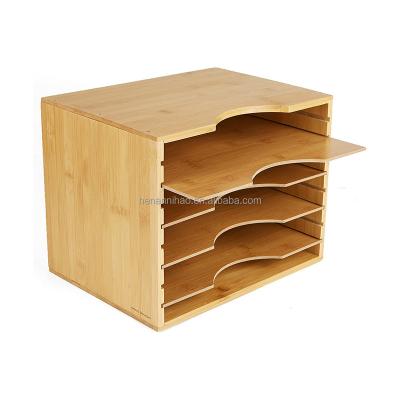 China Wooden Box Bamboo Paper Sorter Organizer Folder Office Desk Documents Ships Rack With Adjustable Shelves For Folders for sale