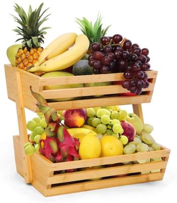 China Traditional Bamboo Tire Storage Shelf Fruit Vegetable Basket 2 Breathable Removable Food Container Box for sale