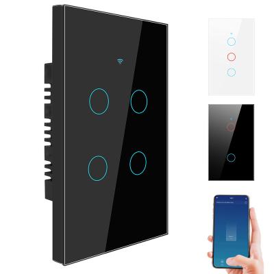 China Tuya WiFi RF 433MHZ LED Smart Touch USA Wall Switch Wireless Light With Or Without Wire 1/2/3/4 Band Neutral Google Home Alexa 120*72*34(mm) for sale