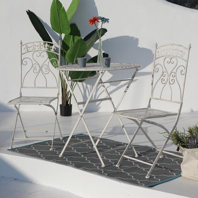 China Design Foldable Antique Metal Garden Set Steel Patio Chair Round Table Garden Sets for sale