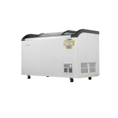 China Single-Temperature Work Safety SD/SC-520 Q Deep Glass Chest Door Ice Cream Freezers Flatbed Curved Chest Ice Cream Chest Freezers for sale