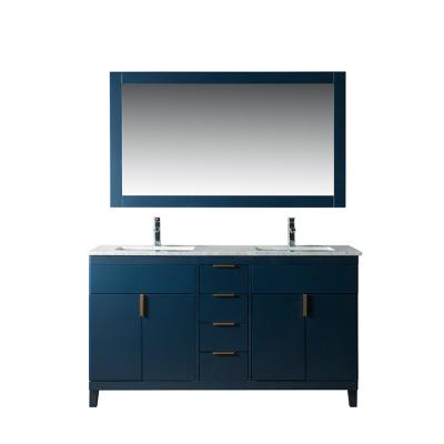 China Elegant 60 Inch Modern Blue Floor Standing Bathroom Vanity Cabinet With Sink for sale