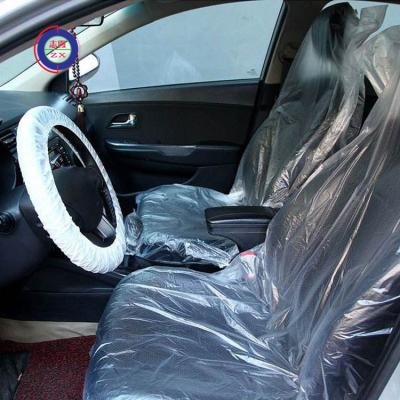 China Single color without pattern 3 in 1 transparent waterproof disposable plastic PE car seat cover kit with car steering wheel shifter cover for sale