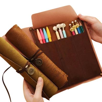 China Fashionable Simple Classic Vintage Pencil Case Pouch Holder Stationery Genuine Leather Pen Mark Case Pouch Holder Stationery Kits Bag Pouch for sale